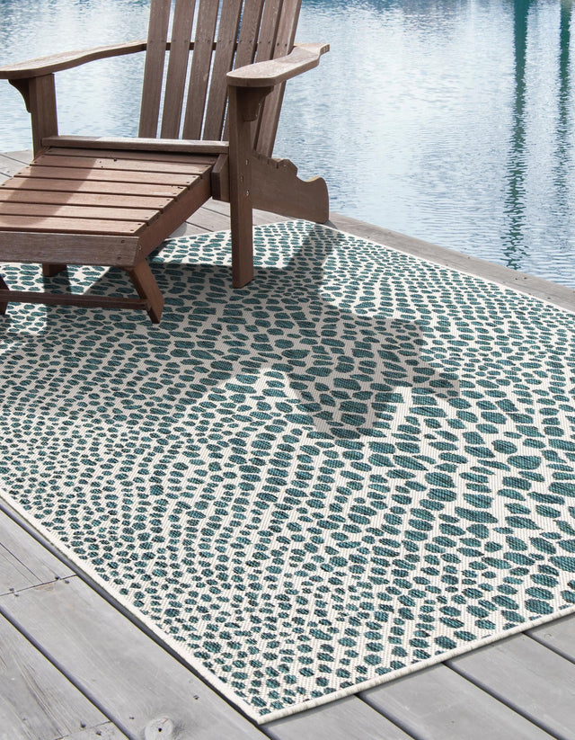 Teal 7' 1 x 10' Jill Zarin Outdoor Rectangle Area Rug Weather Resistant for Patio, Deck, Terrace, Balcony, Porch Durable 100% Polypropylene Carpet for Outside for Sale at Rug Engine