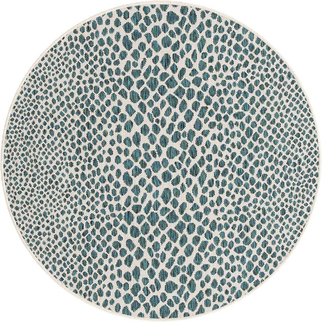Teal 4' 1 x 4' 1 Jill Zarin Outdoor Round Area Rug Weather Resistant for Patio, Deck, Terrace, Balcony, Porch Durable 100% Polypropylene Carpet for Outside for Sale at Rug Engine