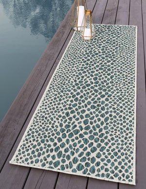Teal 2' x 8' Jill Zarin Outdoor Runner Area Rug Weather Resistant for Patio, Deck, Terrace, Balcony, Porch Durable 100% Polypropylene Carpet for Outside for Sale at Rug Engine