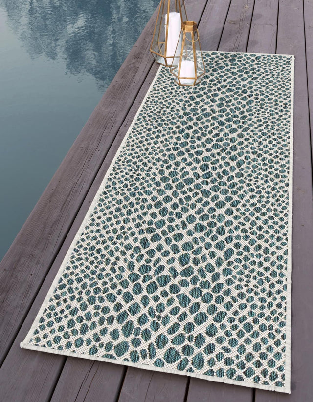 Teal 2' x 8' Jill Zarin Outdoor Runner Area Rug Weather Resistant for Patio, Deck, Terrace, Balcony, Porch Durable 100% Polypropylene Carpet for Outside for Sale at Rug Engine