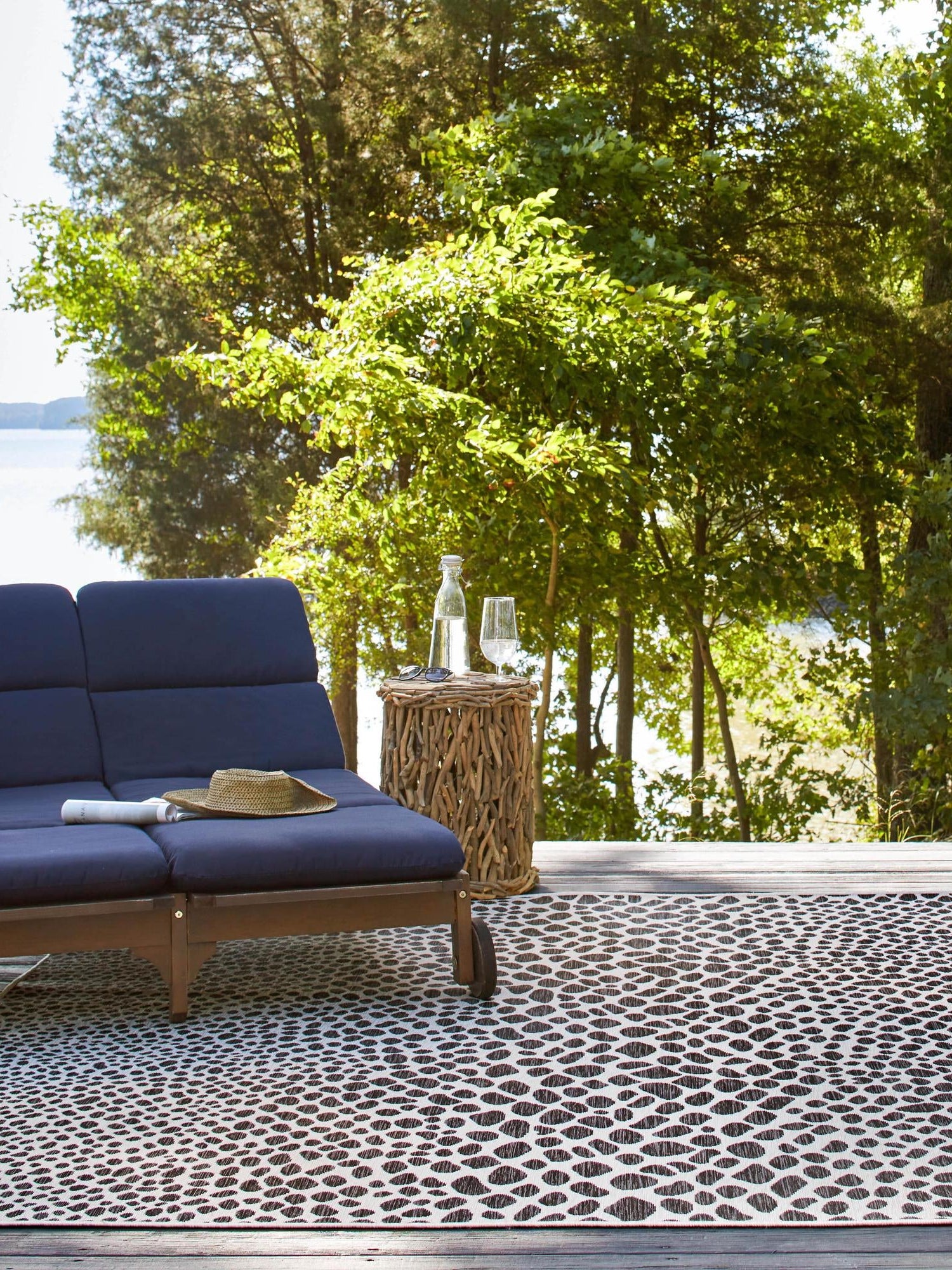 Black 7' 10 x 7' 10 Jill Zarin Outdoor Square Area Rug Weather Resistant for Patio, Deck, Terrace, Balcony, Porch Durable 100% Polypropylene Carpet for Outside for Sale at Rug Engine