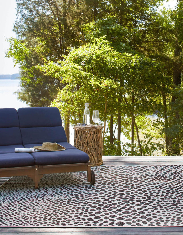 Black 7' 10 x 7' 10 Jill Zarin Outdoor Square Area Rug Weather Resistant for Patio, Deck, Terrace, Balcony, Porch Durable 100% Polypropylene Carpet for Outside for Sale at Rug Engine
