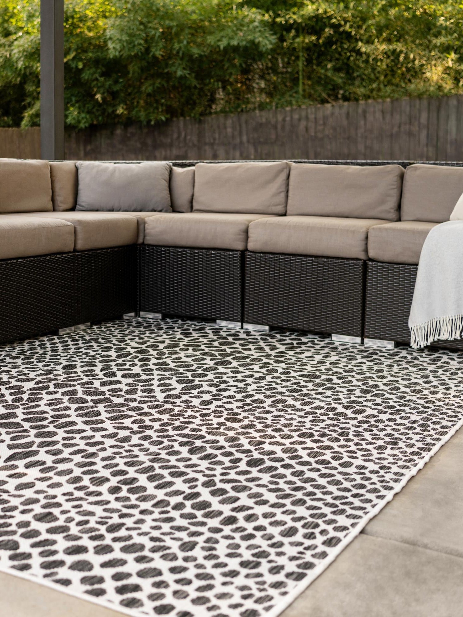 Black 7' 10 x 7' 10 Jill Zarin Outdoor Square Area Rug Weather Resistant for Patio, Deck, Terrace, Balcony, Porch Durable 100% Polypropylene Carpet for Outside for Sale at Rug Engine