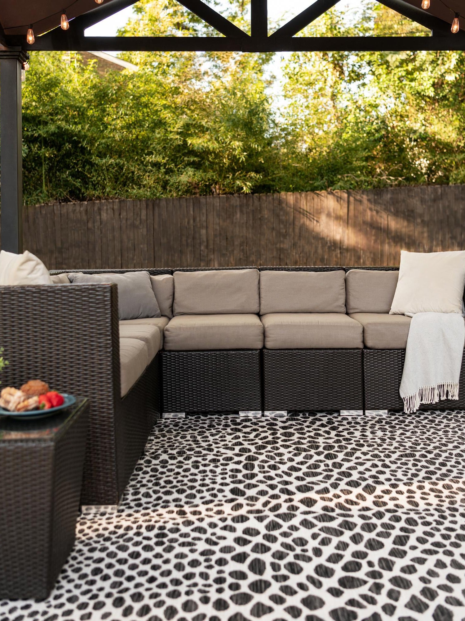 Black 7' 10 x 11' Jill Zarin Outdoor Rectangle Area Rug Weather Resistant for Patio, Deck, Terrace, Balcony, Porch Durable 100% Polypropylene Carpet for Outside for Sale at Rug Engine