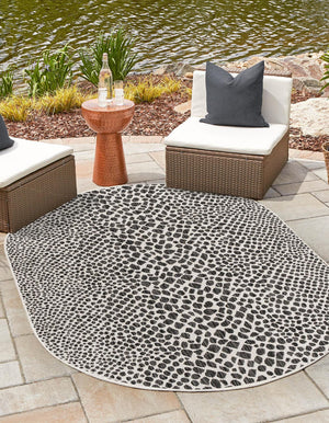 Black 7' 10 x 10' Jill Zarin Outdoor Oval Area Rug Weather Resistant for Patio, Deck, Terrace, Balcony, Porch Durable 100% Polypropylene Carpet for Outside for Sale at Rug Engine