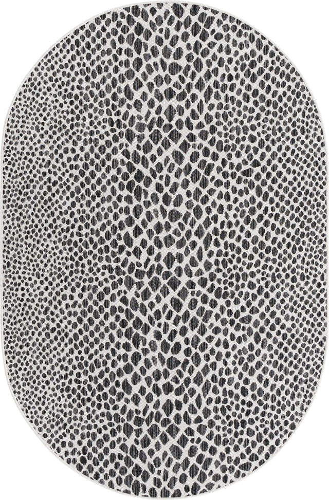 Black 5' 3 x 8' Jill Zarin Outdoor Oval Area Rug Weather Resistant for Patio, Deck, Terrace, Balcony, Porch Durable 100% Polypropylene Carpet for Outside for Sale at Rug Engine
