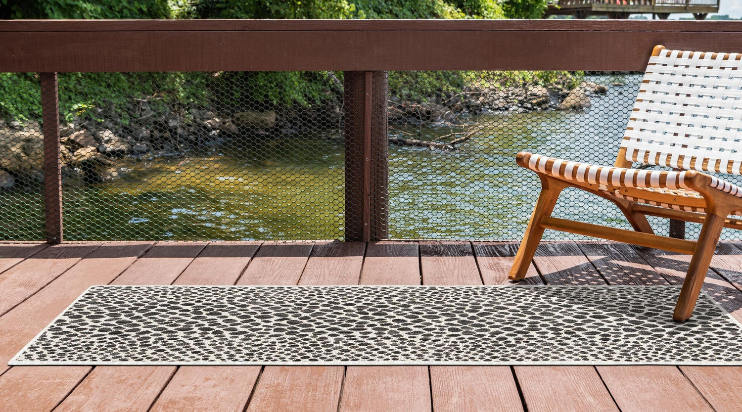 Black 2' x 7' 1 Jill Zarin Outdoor Runner Area Rug Weather Resistant for Patio, Deck, Terrace, Balcony, Porch Durable 100% Polypropylene Carpet for Outside for Sale at Rug Engine