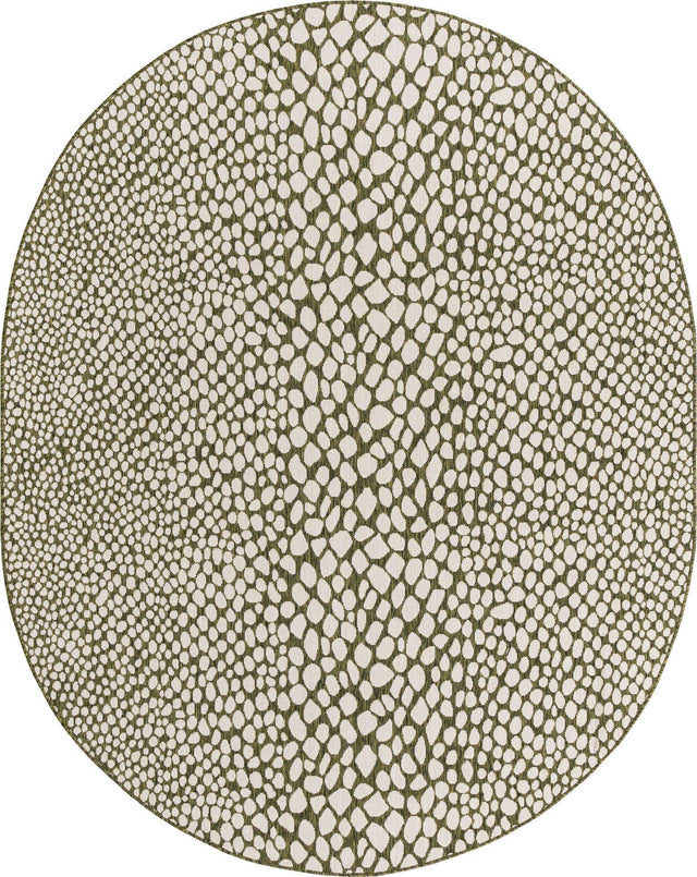 Green 7' 10 x 10' Jill Zarin Outdoor Oval Area Rug Weather Resistant for Patio, Deck, Terrace, Balcony, Porch Durable 100% Polypropylene Carpet for Outside for Sale at Rug Engine