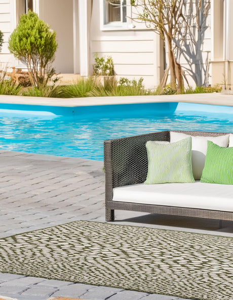 Green 6' 1 x 9' Jill Zarin Outdoor Rectangle Area Rug Weather Resistant for Patio, Deck, Terrace, Balcony, Porch Durable 100% Polypropylene Carpet for Outside for Sale at Rug Engine