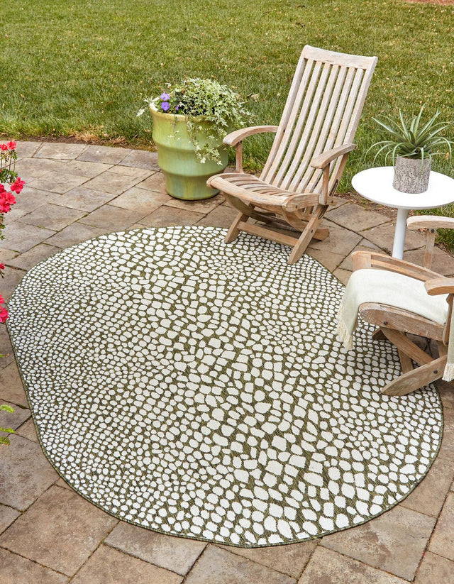 Green 7' 10 x 10' Jill Zarin Outdoor Oval Area Rug Weather Resistant for Patio, Deck, Terrace, Balcony, Porch Durable 100% Polypropylene Carpet for Outside for Sale at Rug Engine