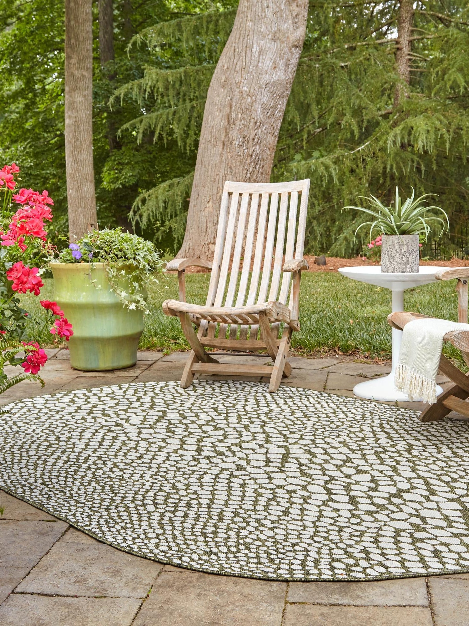 Green 7' 10 x 10' Jill Zarin Outdoor Oval Area Rug Weather Resistant for Patio, Deck, Terrace, Balcony, Porch Durable 100% Polypropylene Carpet for Outside for Sale at Rug Engine