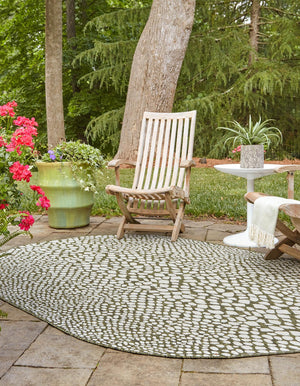 Green 7' 10 x 10' Jill Zarin Outdoor Oval Area Rug Weather Resistant for Patio, Deck, Terrace, Balcony, Porch Durable 100% Polypropylene Carpet for Outside for Sale at Rug Engine