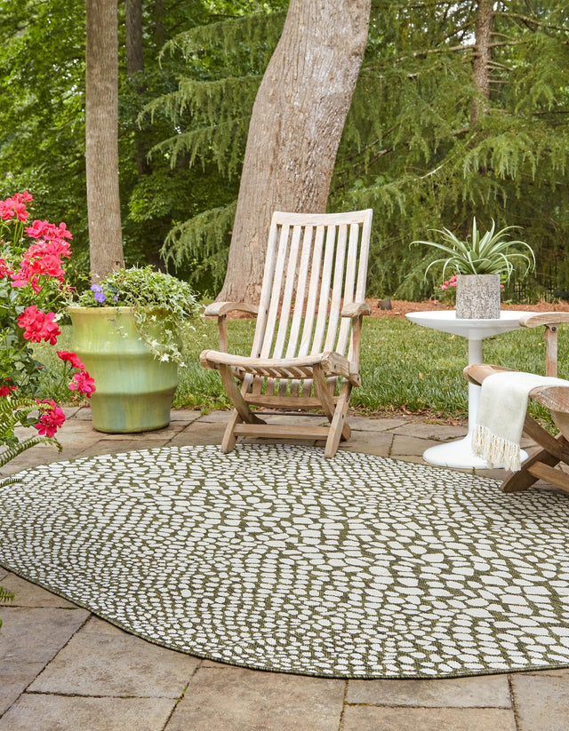 Green 7' 10 x 10' Jill Zarin Outdoor Oval Area Rug Weather Resistant for Patio, Deck, Terrace, Balcony, Porch Durable 100% Polypropylene Carpet for Outside for Sale at Rug Engine