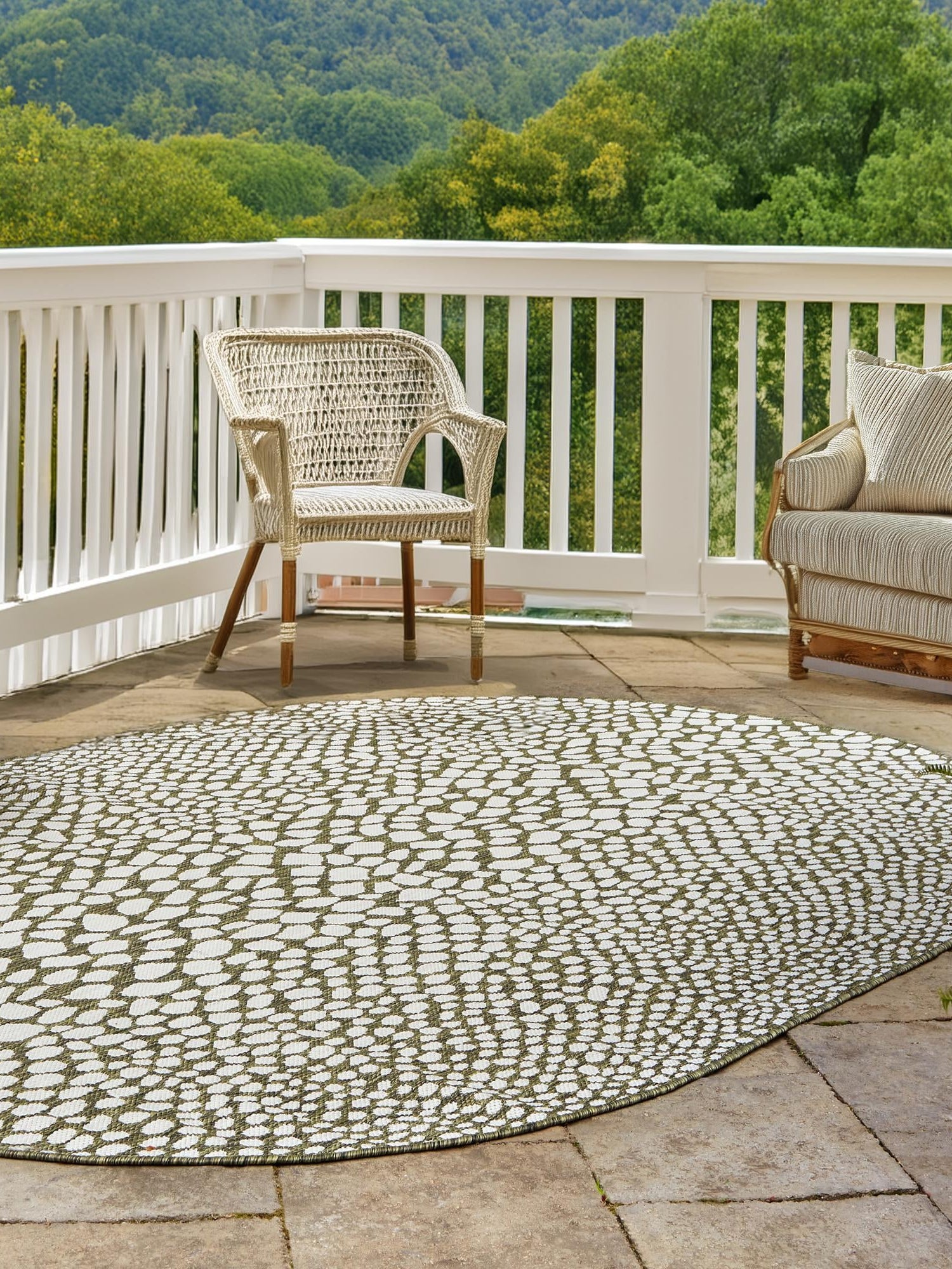 Green 7' 10 x 10' Jill Zarin Outdoor Oval Area Rug Weather Resistant for Patio, Deck, Terrace, Balcony, Porch Durable 100% Polypropylene Carpet for Outside for Sale at Rug Engine