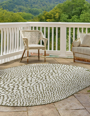 Green 7' 10 x 10' Jill Zarin Outdoor Oval Area Rug Weather Resistant for Patio, Deck, Terrace, Balcony, Porch Durable 100% Polypropylene Carpet for Outside for Sale at Rug Engine