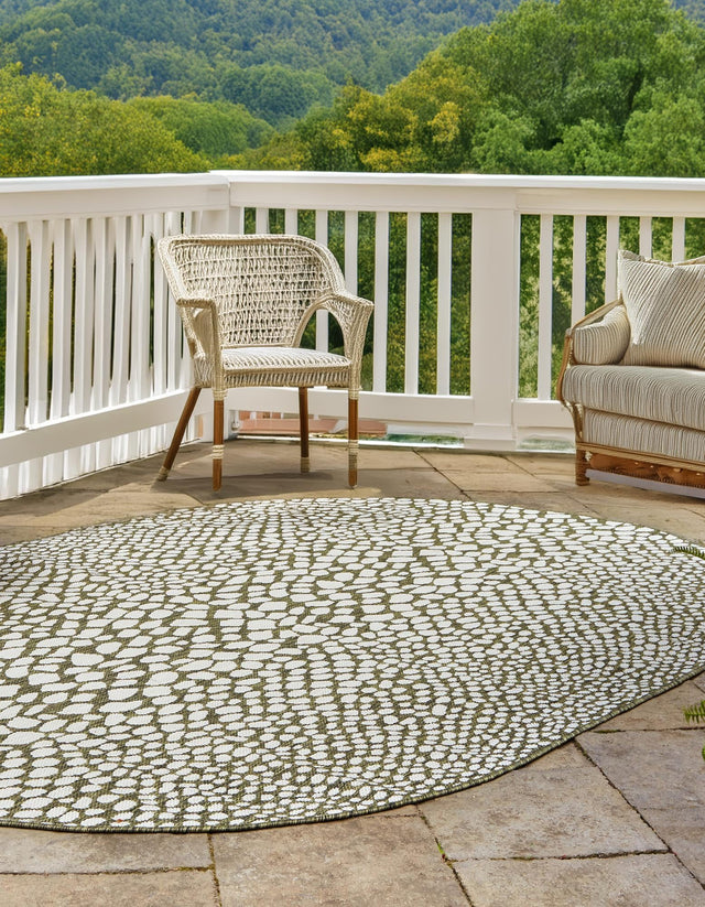 Green 7' 10 x 10' Jill Zarin Outdoor Oval Area Rug Weather Resistant for Patio, Deck, Terrace, Balcony, Porch Durable 100% Polypropylene Carpet for Outside for Sale at Rug Engine
