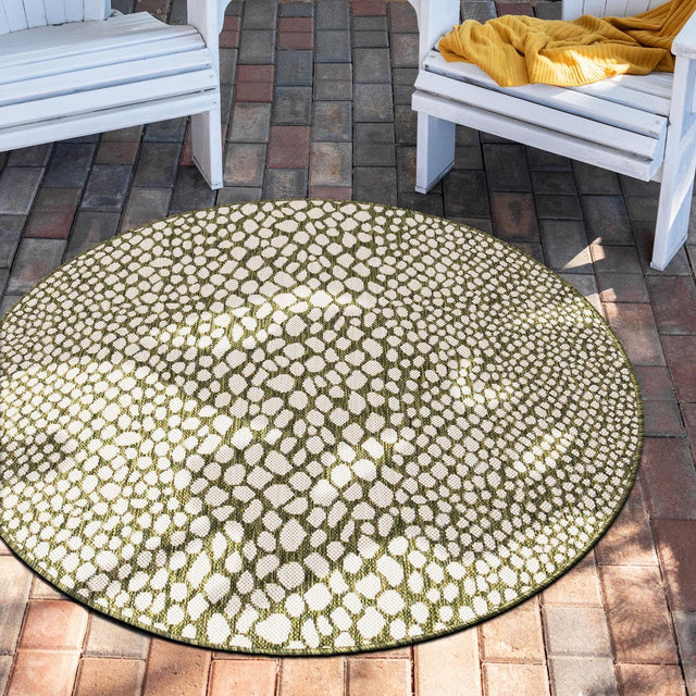 Green 13' 1 x 13' 1 Jill Zarin Outdoor Round Area Rug Weather Resistant for Patio, Deck, Terrace, Balcony, Porch Durable 100% Polypropylene Carpet for Outside for Sale at Rug Engine