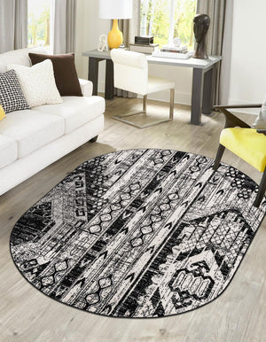 Black and White 3' 1 x 5' 3 Portland Oval Area Rug 85% Polypropylene & 15% Polyester Vintage Distressed Traditional Carpet for Home Decor for Sale at Rug Engine