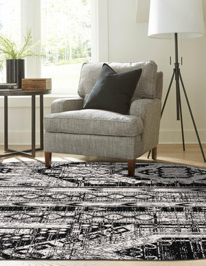 Black and White 3' 1 x 5' 3 Portland Oval Area Rug 85% Polypropylene & 15% Polyester Vintage Distressed Traditional Carpet for Home Decor for Sale at Rug Engine