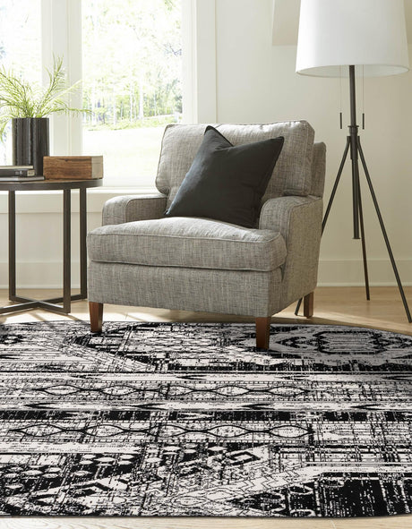 Black and White 5' 3 x 8' Portland Oval Area Rug 85% Polypropylene & 15% Polyester Vintage Distressed Traditional Carpet for Home Decor for Sale at Rug Engine