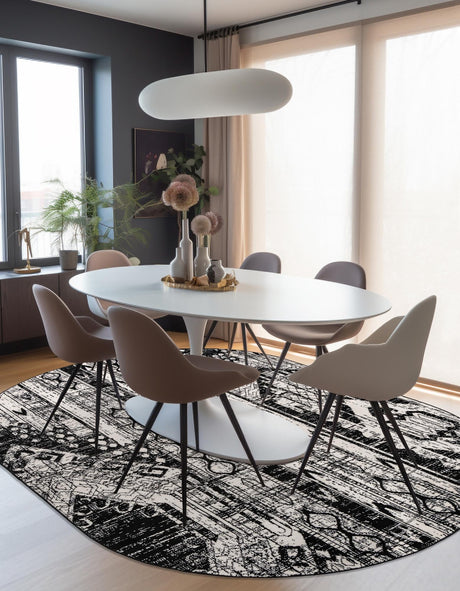 Black and White 5' 3 x 8' Portland Oval Area Rug 85% Polypropylene & 15% Polyester Vintage Distressed Traditional Carpet for Home Decor for Sale at Rug Engine