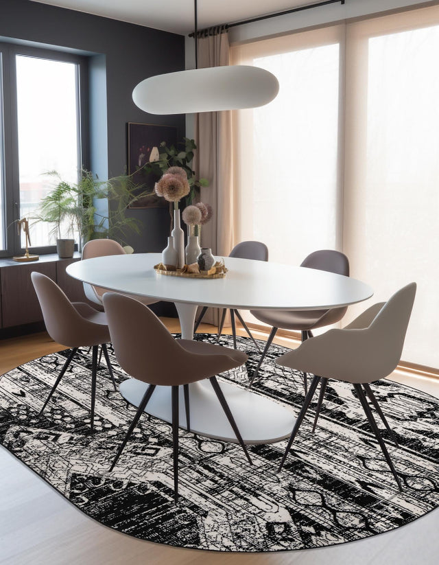 Black and White 5' 3 x 8' Portland Oval Area Rug 85% Polypropylene & 15% Polyester Vintage Distressed Traditional Carpet for Home Decor for Sale at Rug Engine