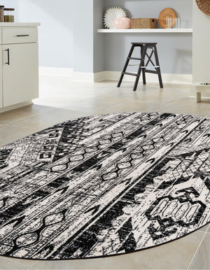 Black and White 5' 3 x 8' Portland Oval Area Rug 85% Polypropylene & 15% Polyester Vintage Distressed Traditional Carpet for Home Decor for Sale at Rug Engine