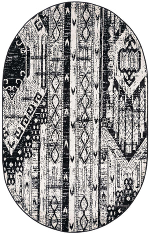 Black and White 5' 3 x 8' Portland Oval Area Rug 85% Polypropylene & 15% Polyester Vintage Distressed Traditional Carpet for Home Decor for Sale at Rug Engine