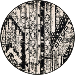 Black and White 3' 1 x 3' 1 Portland Round Area Rug 85% Polypropylene & 15% Polyester Vintage Distressed Traditional Carpet for Home Decor for Sale at Rug Engine