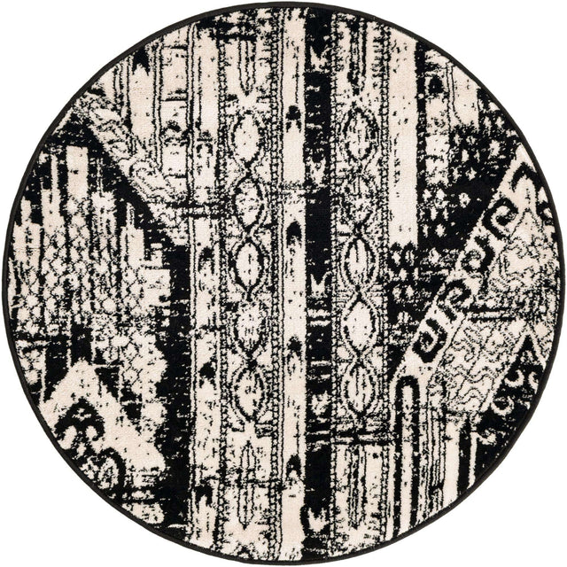 Black and White 3' 1 x 3' 1 Portland Round Area Rug 85% Polypropylene & 15% Polyester Vintage Distressed Traditional Carpet for Home Decor for Sale at Rug Engine