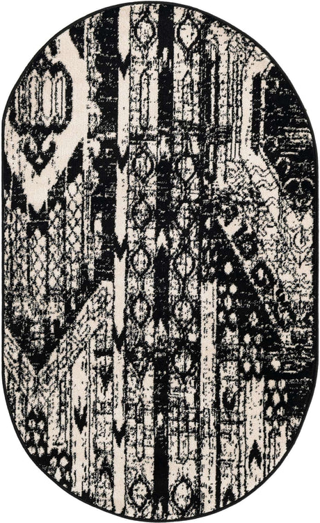 Black and White 3' 1 x 5' 3 Portland Oval Area Rug 85% Polypropylene & 15% Polyester Vintage Distressed Traditional Carpet for Home Decor for Sale at Rug Engine