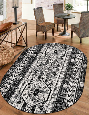 Black and White 3' 1 x 5' 3 Portland Oval Area Rug 85% Polypropylene & 15% Polyester Vintage Distressed Traditional Carpet for Home Decor for Sale at Rug Engine