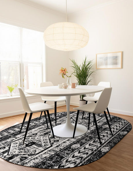 Black and White 5' 3 x 8' Portland Oval Area Rug 85% Polypropylene & 15% Polyester Vintage Distressed Traditional Carpet for Home Decor for Sale at Rug Engine