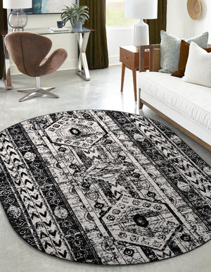 Black and White 3' 1 x 5' 3 Portland Oval Area Rug 85% Polypropylene & 15% Polyester Vintage Distressed Traditional Carpet for Home Decor for Sale at Rug Engine