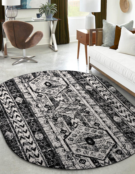 Black and White 3' 1 x 5' 3 Portland Oval Area Rug 85% Polypropylene & 15% Polyester Vintage Distressed Traditional Carpet for Home Decor for Sale at Rug Engine