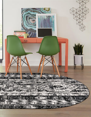 Black and White 5' 3 x 8' Portland Oval Area Rug 85% Polypropylene & 15% Polyester Vintage Distressed Traditional Carpet for Home Decor for Sale at Rug Engine