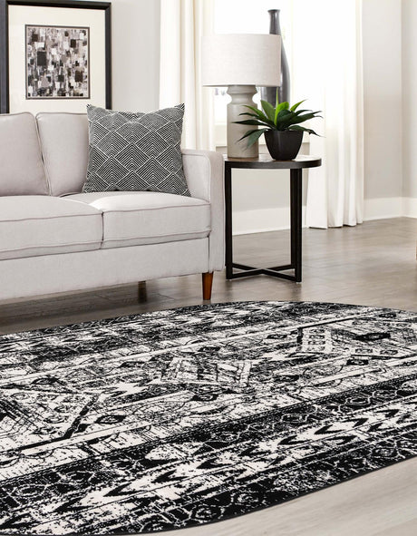 Black and White 3' 1 x 5' 3 Portland Oval Area Rug 85% Polypropylene & 15% Polyester Vintage Distressed Traditional Carpet for Home Decor for Sale at Rug Engine