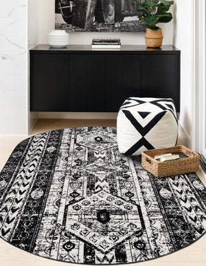 Black and White 3' 1 x 5' 3 Portland Oval Area Rug 85% Polypropylene & 15% Polyester Vintage Distressed Traditional Carpet for Home Decor for Sale at Rug Engine