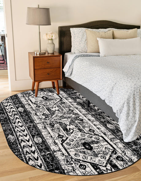 Black and White 3' 1 x 5' 3 Portland Oval Area Rug 85% Polypropylene & 15% Polyester Vintage Distressed Traditional Carpet for Home Decor for Sale at Rug Engine