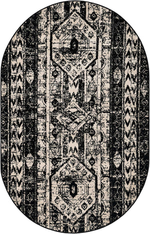 Black and White 5' 3 x 8' Portland Oval Area Rug 85% Polypropylene & 15% Polyester Vintage Distressed Traditional Carpet for Home Decor for Sale at Rug Engine
