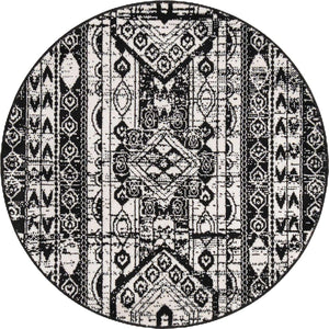 Black and White 3' 1 x 3' 1 Portland Round Area Rug 85% Polypropylene & 15% Polyester Vintage Distressed Traditional Carpet for Home Decor for Sale at Rug Engine