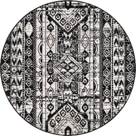 Black and White 3' 1 x 3' 1 Portland Round Area Rug 85% Polypropylene & 15% Polyester Vintage Distressed Traditional Carpet for Home Decor for Sale at Rug Engine