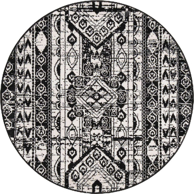 Black and White 3' 1 x 3' 1 Portland Round Area Rug 85% Polypropylene & 15% Polyester Vintage Distressed Traditional Carpet for Home Decor for Sale at Rug Engine