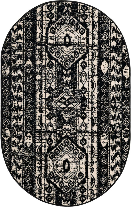 Black and White 3' 1 x 5' 3 Portland Oval Area Rug 85% Polypropylene & 15% Polyester Vintage Distressed Traditional Carpet for Home Decor for Sale at Rug Engine