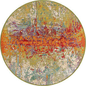 Multicolor 3' 3 x 3' 3 Outdoor Modern Round Area Rug Weather Resistant for Patio, Deck, Terrace, Balcony, Porch 100% Polypropylene Modern Outside Carpet for Sale at Rug Engine