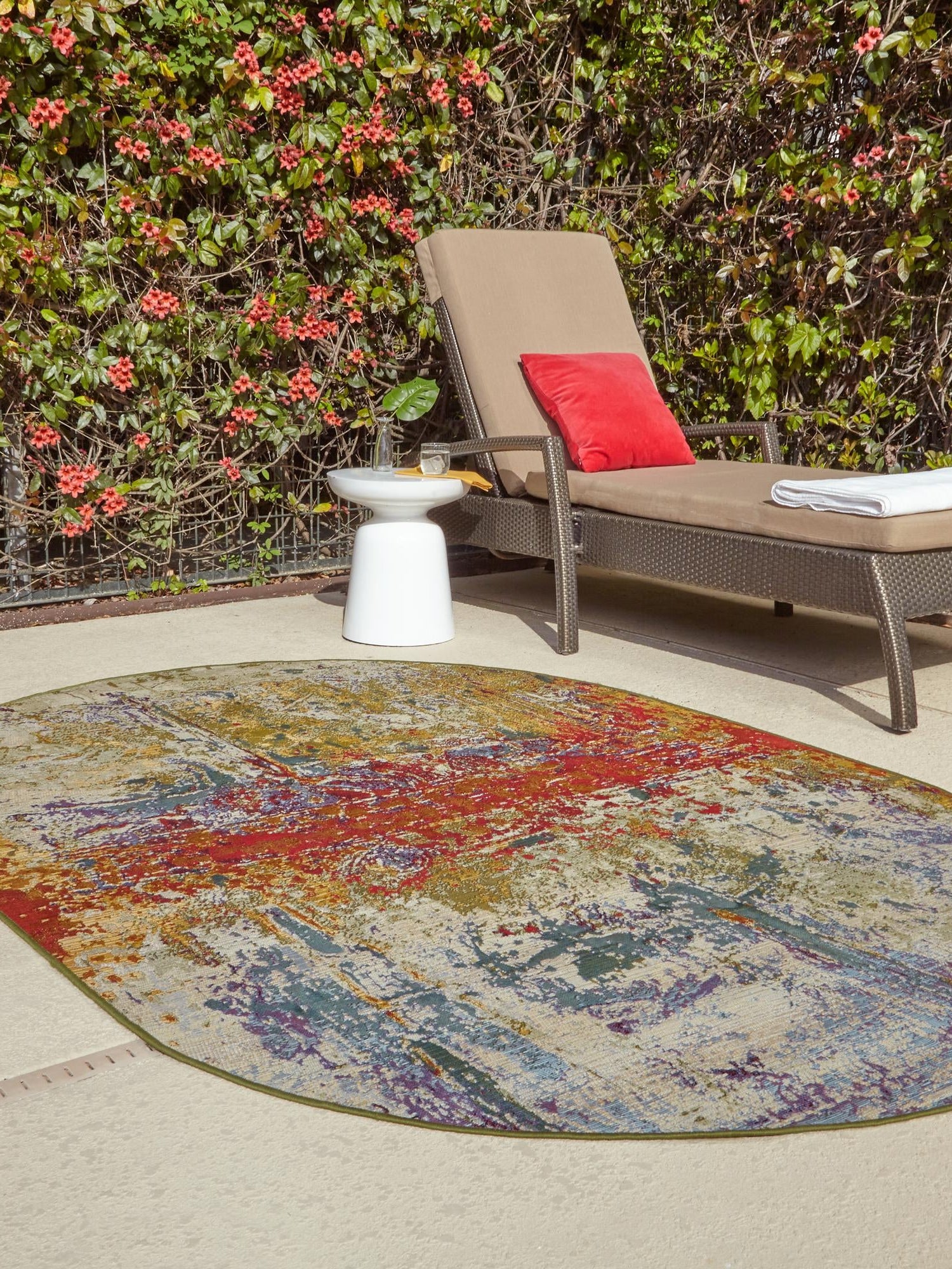 Multicolor 5' x 8' Outdoor Modern Oval Area Rug Weather Resistant for Patio, Deck, Terrace, Balcony, Porch 100% Polypropylene Modern Outside Carpet for Sale at Rug Engine