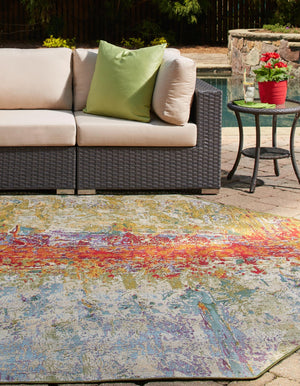 Multicolor 5' x 5' Outdoor Modern Octagon Area Rug Weather Resistant for Patio, Deck, Terrace, Balcony, Porch 100% Polypropylene Modern Outside Carpet for Sale at Rug Engine