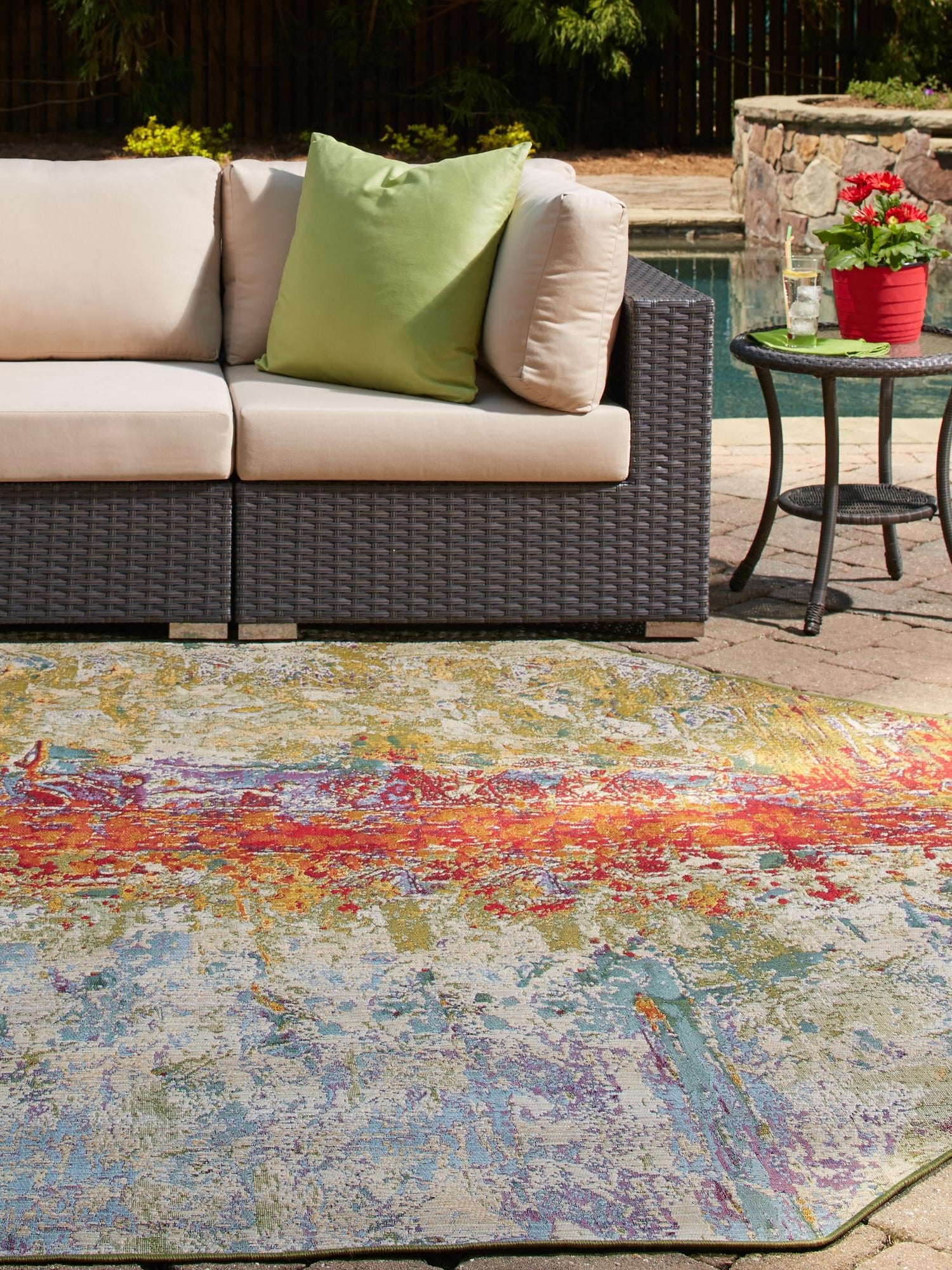 Multicolor 4' 1 x 4' 1 Outdoor Modern Octagon Area Rug Weather Resistant for Patio, Deck, Terrace, Balcony, Porch 100% Polypropylene Modern Outside Carpet for Sale at Rug Engine