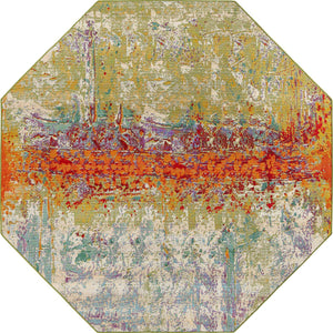 Multicolor 7' 11 x 7' 11 Outdoor Modern Octagon Area Rug Weather Resistant for Patio, Deck, Terrace, Balcony, Porch 100% Polypropylene Modern Outside Carpet for Sale at Rug Engine