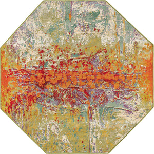 Multicolor 5' x 5' Outdoor Modern Octagon Area Rug Weather Resistant for Patio, Deck, Terrace, Balcony, Porch 100% Polypropylene Modern Outside Carpet for Sale at Rug Engine